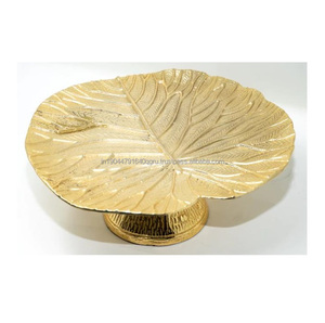 Home Decoration Cake And <b>Sweet</b> Serving Stand With Top Leaf Designed Platter And Golden Base For <b>Christmas</b> Birthday Celebration - Product Image 1