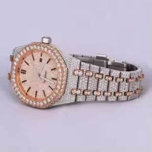 Montre pour homme en moissanite personnalisée de luxe, bracelet en acier inoxydable glacé, verre analogique, style antique, hip-hop, mouvement automatique - Product Image 2