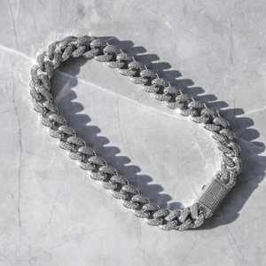 Moissanite Maimi 14mm Corte redondo Diamante Hip Hop Cadena de eslabones cubanos Plata de Ley 925 - Product Image 3