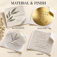 Étiquettes adhésives personnalisées en relief, logos sur papier spécial pour fleuristes et bougies ; étiquettes de scellage en creux avec dorure à chaud