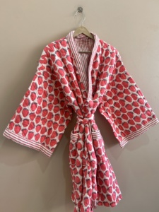 Robe kimono matelassée en coton imprimé fruits, faite à la main, longue veste pour femme - Product Image 6