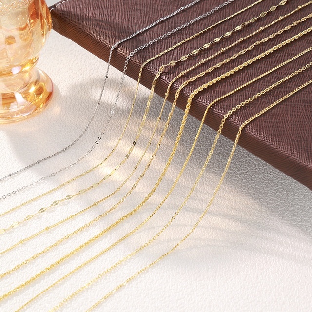Tempusort Wholesale Plain Gold Plated Figaro /Cable/Tile/Lips Chain Copper Wave/ Beaded /Rope Twist /Side Chain Necklace