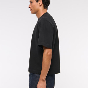 Logo personnalisé OEM de haute qualité en coton noir Vintage Boxy T-shirt court pour hommes épaule tombante surdimensionné lourd décontracté solide - Product Image 5