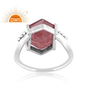 Anillo de declaración de piedras preciosas de cuarzo fresa natural de plata de ley oxidada más vendido fabricante de joyería personalizadaLos más vendidos - Product Image 4