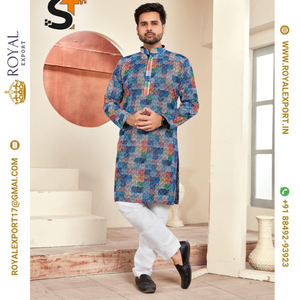 คอลเลกชันชุดนอน Kurta ของผู้ชายลายพิมพ์งานแบบดั้งเดิมของชิคานเปิดตัวโดยการส่งออกของราชวงศ์ใน Gujarat Surat - Product Image 6