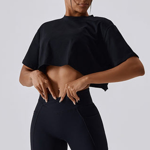 Meilleures ventes Personnaliser Logo Impression Street Wear Crop Top Coton Oversized Cropped Pour Les Femmes - Product Image 4