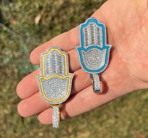 925 plata esterlina Iced Out diamante simulado Hamsa mano de Dios colgante pedido personalizado - Product Image 1