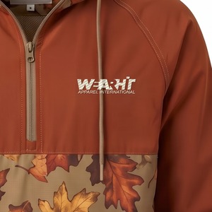 Men's Camo Windbreaker Jacket Autumn Leaf Quarter Zip Anorak Hooded Micro-Ripstop Polyester Embroidered Patch Wholesale - Product Image 4