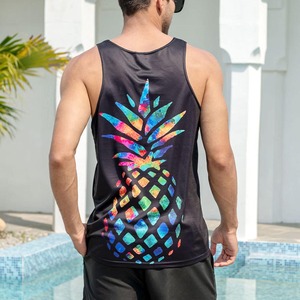 Débardeur de sport décontracté pour homme en maille tricotée avec empiècements latéraux, 100 % coton, grande taille, respirant, séchage rapide, pour la course à pied - Product Image 2