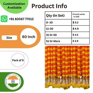 Divyakosh, decoración del hogar, guirnaldas de caléndula artificiales de 60 pulgadas, campanas de Rajnigandha, decoración de pared de calidad de exportación, Navidad, Año Nuevo - Product Image 2