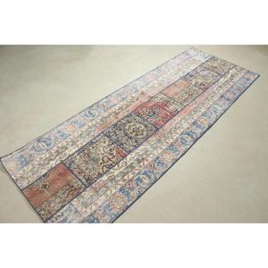 Alfombra turca vintage de 3x8.2 pies, alfombra de lana con motivos de plantas y árboles azules - Product Image 4