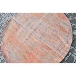 Turkish Vintage Rug, 5.2x5.2 ft Rug, <b>Red</b> Brown Abstract <b>Wool</b> Rug - Product Image 5