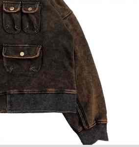 Nouveaux sweats à capuche surdimensionnés pour hommes en denim tendance, logo personnalisé, 100% coton, couleur unie, streetwear, sweats à capuche à fermeture éclair délavés à l'acide - Product Image 3