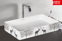 Facile à nettoyer glaçure céramique couleur blanche seulement trou au-dessus du comptoir évier bol salle de bain comptoir en céramique lavabo fait main
