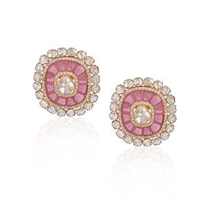 Ruby Duet <b>Earrings</b> Rose <b>White</b> Yellow Gold Diamond Moissanite <b>Pearl</b>-IGI Certified Trendy Ethnic for Wedding Engagement Party - Product Image 1