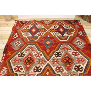 Tapis de 5,8 x 10,2 pieds, tapis turc vintage, tapis ombré rouge et bleu - Product Image 3