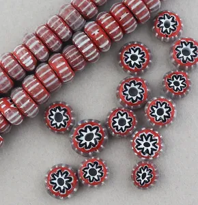 Mélange de perles de verre et de lampwork en cristal rayé Chevron rouge et blanc pour la conception de bijoux - Product Image 2