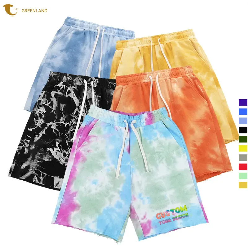 Wholesale custom logo tie dye sports athletic fitness running high quality sweat men shorts cotton