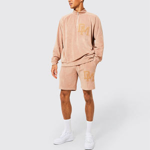 New Design Custom French Terry Cotton Plain Unisex Hoodies Two Piece <b>Shorts</b> Set Streetwear Tracksuit With Side Mens Tracksuit - Product Image 5