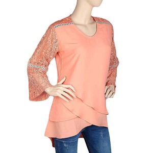 Women's Fancy Georgette <b>Top</b> - <b>Peach</b> - Product Image 1