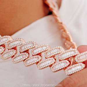 Elegant 16mm Baguette And Round VVS Moissanite Diamond Rose Gold Plated 925 Sterling Silver <b>Iced</b> Out Miami Cuban Link <b>Chain</b> - Product Image 3