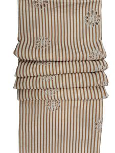 Best Quality Brown OffWhite Striped Woven Cotton Breathable Lightweight Embroidered Daisy Design <b>Dress</b> Material Fabric Kurtis - Product Image 3