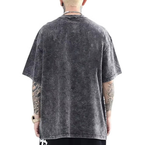 OEM 100% algodón de gran tamaño de los hombres lavado con ácido Vintage camisetas de peso pesado con impresión DTG logotipo personalizado patrón sólido tejido de punto - Product Image 2