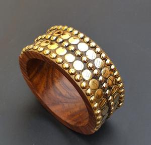Brazalete de madera tradicional indio, conjunto de latón y brazalete, conjunto de joyería de fiesta de diseñador para mujer - Product Image 6