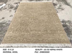 Classic Embossed Wool Rug Neutral Tone Hand-Knotted Nepali Knot Carpet Made of Cotton - Product Image 2