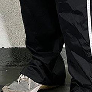 Pantalon de jogging évasé à boutons latéraux de haute qualité, coupe décontractée, style mi-long, en nylon, coupe-vent noir personnalisé - Product Image 6