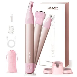 Tondeuse à poils de nez rechargeable 3-en-1 étanche pour femmes, portable, avec base de rangement pratique pour les voyages, alimentation USB, en plastique - Product Image 2