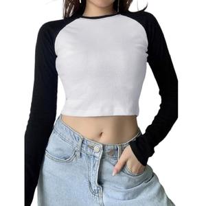 T-shirt à manches longues pour femmes Nouvel arrivage de haute qualité look sexy uni col carré coupe ajustée hauts courts dos nu pour femmes - Product Image 6