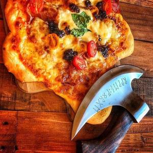 Hot Selling High Quality Hand Forged High Carbon Steel Etched <b>Pizza</b> <b>Axe</b>, <b>Pizza</b> Slicer, Viking <b>Pizza</b> <b>Cutter</b> With Leather Sheath - Product Image 2