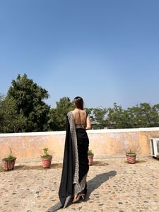 Último Sari de seda Vichitra negro brillante exclusivo con blusa exclusiva indio nupcial fiesta clásica Ropa Étnica mujer Sari - Product Image 6