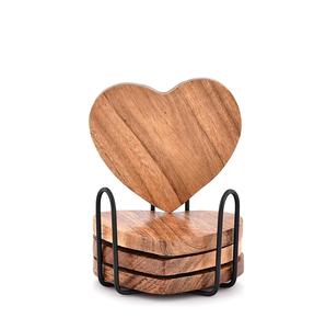 Juego de posavasos con forma de corazón de madera de acacia de 4 con soporte de hierro para decoración de mesa de centro regalo de inauguración de la casa nueva para el hogar Decoración de cocina - Product Image 6