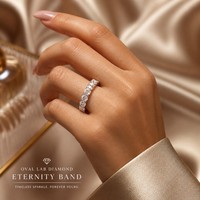 Bague d'éternité en diamant taille émeraude cultivé en laboratoire certifié IGI, plaqué or 14 carats, sertie à griffes, pour mariage et anniversaire