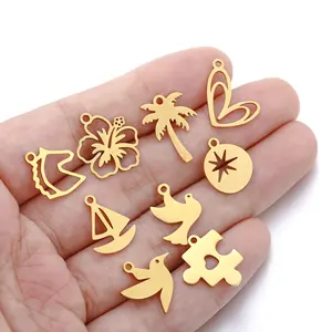 Creative Design PVD Gold Plated Stainless Steel Flower Plant Bird Charm Pendant Plant Animal Series Handmade Accessories Jewelry