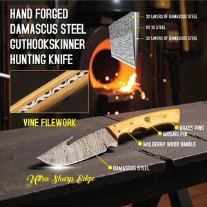Cuchillo de Caza de Acero de Damasco con Hoja Fija y Gancho para Desollar, Grado Industrial, Mango de Madera, Cuchillos para Desollar, OEM, Camping, Aire Libre, Vertical - Product Image 3