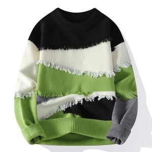 Manches longues rétro glands tricots pull pull Patchwork couleur trou frangé pull haut pour les Couples saison d'hiver - Product Image 6