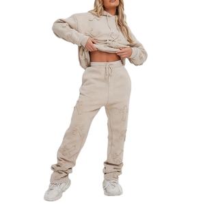 Conjunto Deportivo para Mujer con Lavado Ácido Intenso, Sudadera Oversize de 500GSM y Pantalones Jogger, Estilo Urbano, Fabricante OEM de Marca Privada - Product Image 1