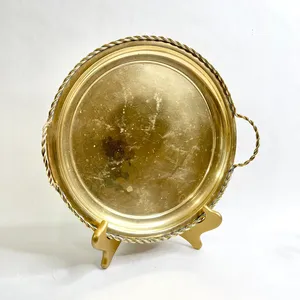 Plateau en cuivre poli brillant fait à la main fini plateaux arrondis en métal pour la maison dîner Table artisanat trophées - Product Image 4