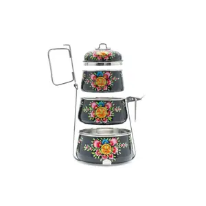 Hand Painted Tiffin Lunchbox 2 Compartment Lunchbox, Traditional