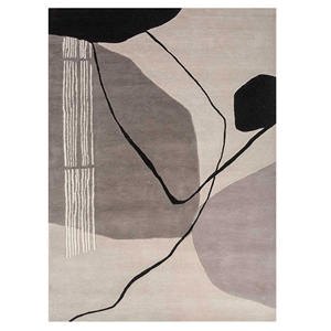 Tapis en laine abstrait minimaliste fait à la main gris beige noir tapis tufté cadeau de vacances - Product Image 1