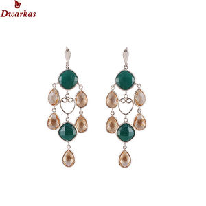New Arrival Luxury 925 Sterling Silver Natural <b>Citrine</b> Green Onyx Gemstone Drop Bezel Set <b>Earring</b> Women Wedding Gift Jewelry - Product Image 1