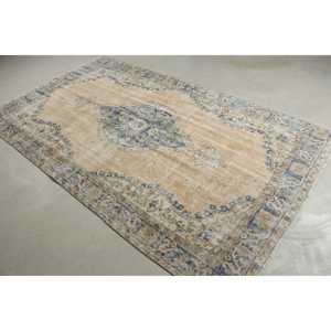 Turkish Large Rug 5,2x8,9 ft, Blue <b>Brown</b> Check Rug <b>Wool</b> - Product Image 2