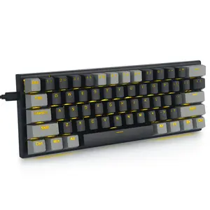Zifriend teclado mecânico para jogos, teclado com fio USB 60%, com 61 teclas, com luz de fundo RGB, com retrô azul e vermelho