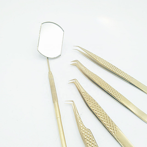 Juego de pinzas para pestañas chapadas en oro de alta calidad con espejo para pestañas, herramientas de acero inoxidable para extensiones de pestañas, Uso Profesional - Product Image 4