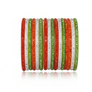Tricolor Stone-Studded Lac Fashion Bangles Set <b>Red</b> Green & Silver - Product Image 2