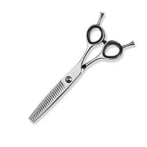 Ciseaux à effiler les cheveux en acier métallique poli miroir Ciseaux à effiler avec repose-doigt et anneau en caoutchouc noir - Product Image 4