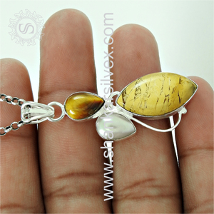 Pendentif mode multi-pierres à la mode Design moderne meilleure qualité à la main en argent Sterling 925 pierre précieuse naturelle Marquise pendentif - Product Image 3